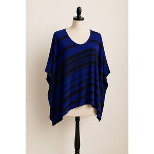 BCBGMaxAzria Oversized Blue Black Striped Batwing Blouse Size XS/S
